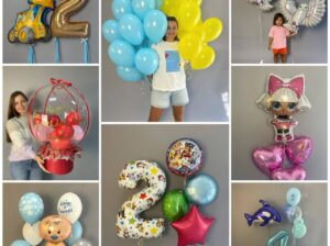 Повітряні кульки з гелієм: – фігурки звіряток, мишинок – діткам улюблені персонажі – надувні цифри різних кольорів